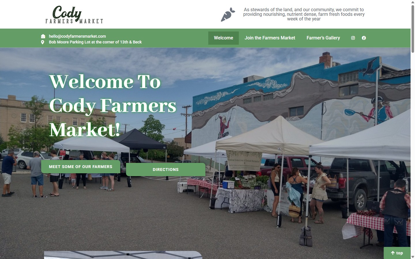 Screenshot of the Cody Farmers Market website