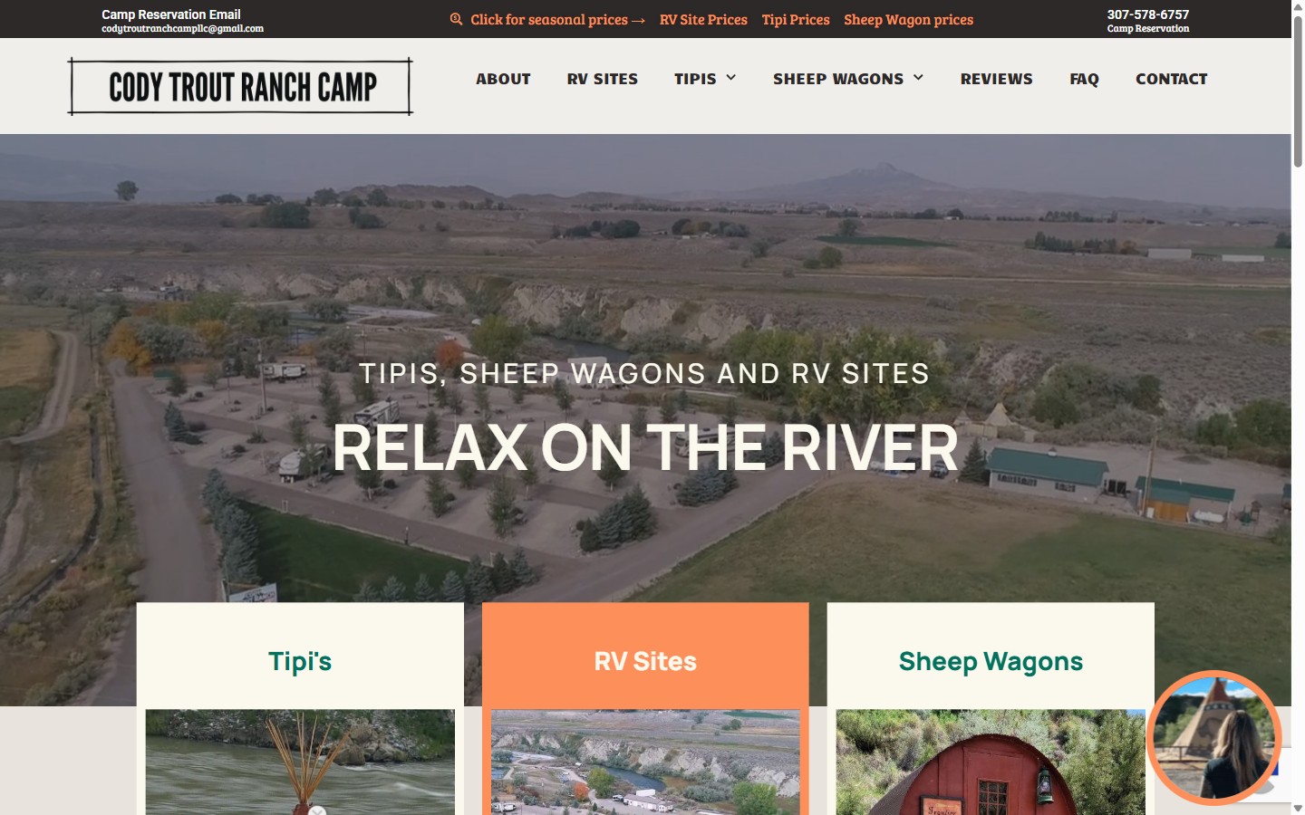 Screenshot of the Cody Trout Ranch Camp lodging website