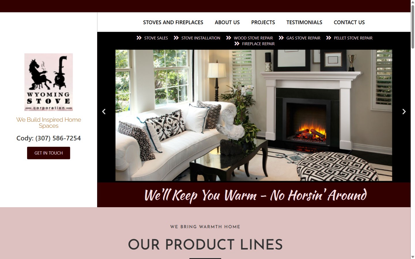 Screenshot of the Wyoming Stove Corporation website